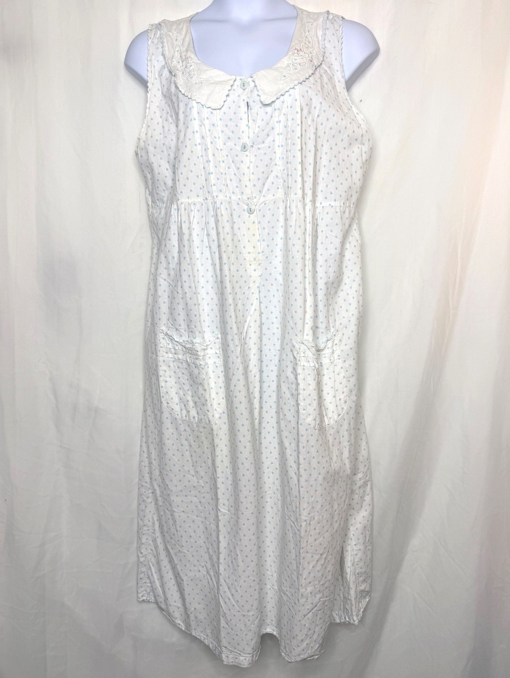 Vintage Intimate Moods 100% Cotton Heart Print Babydoll Nightgown w Pockets